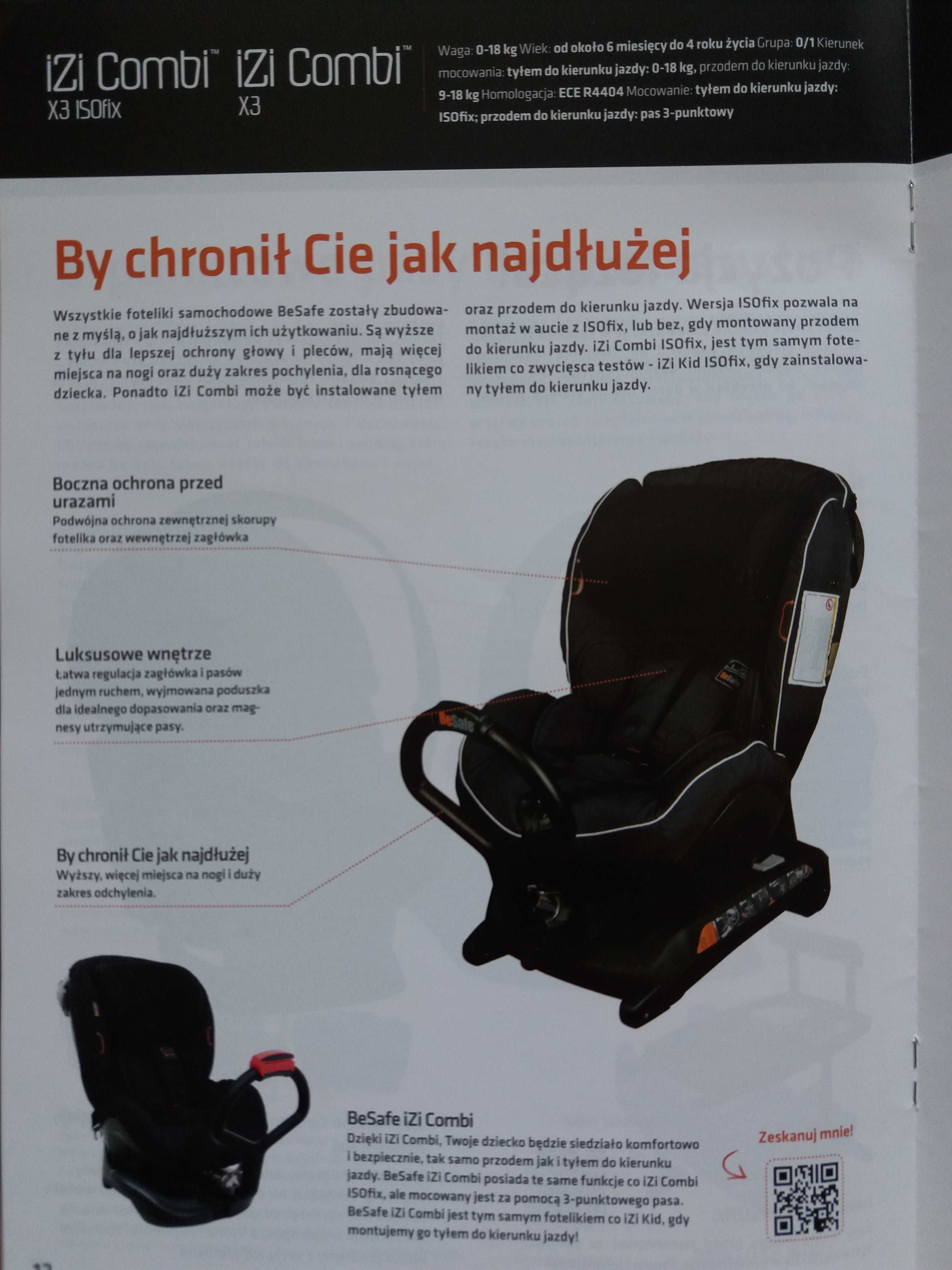 Fotelik samochodowy Izi Combi X3 ISOfix 9-18 kg tyłem