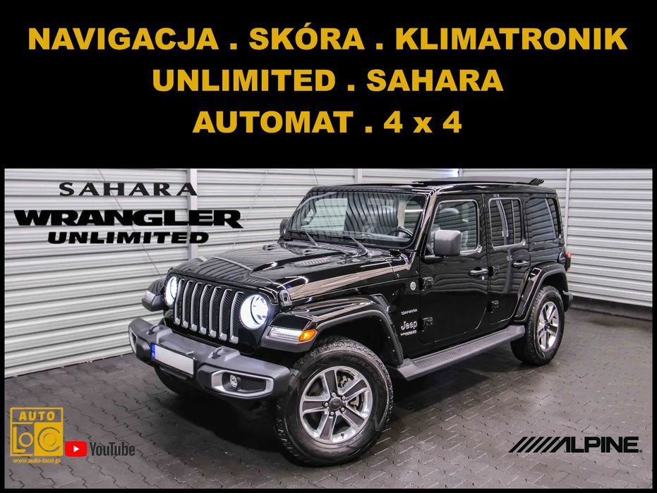 Jeep Wrangler UNLIMITED / SAHARA + Automat + 4x4 + Navigacja + Skóra + PANORAMA DACH