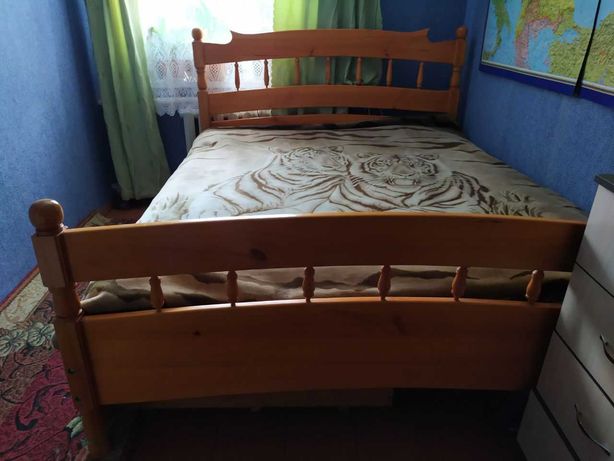 Ліжко двоспальне дерев'яне (ясен) з шухлядами