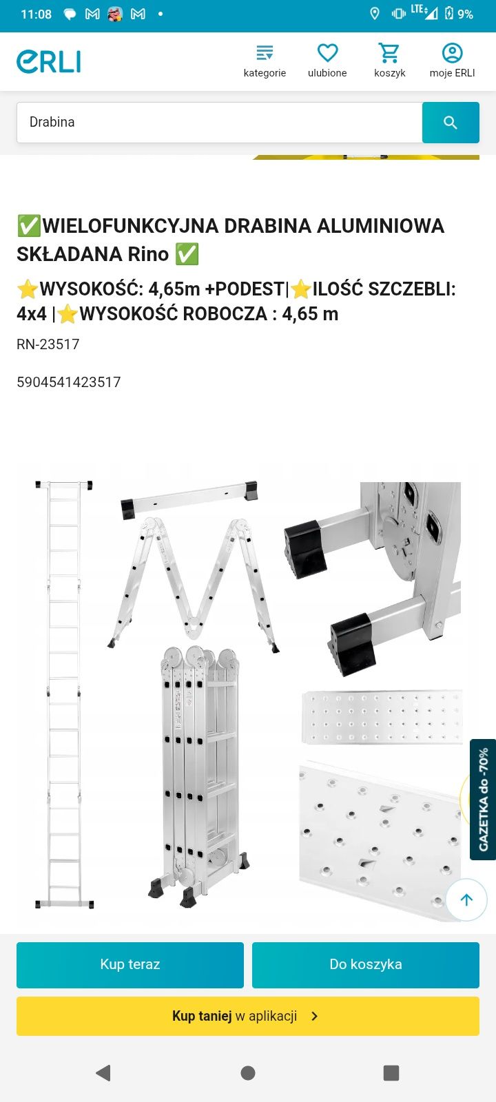 Wielofunkcyjna budowlana   drabina aluminiowa składana Rino