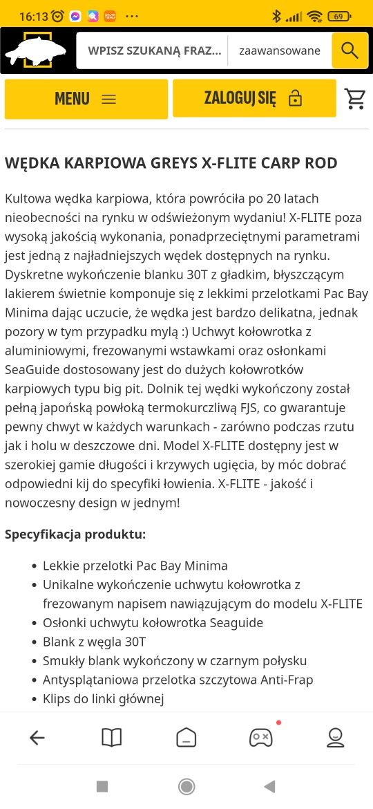 Wędka Karpiowa Greys X-FLITE 10ft 3.5lb Nowa