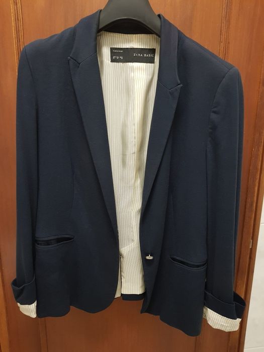 Blazer casaco com forro azul escuro Zara 40