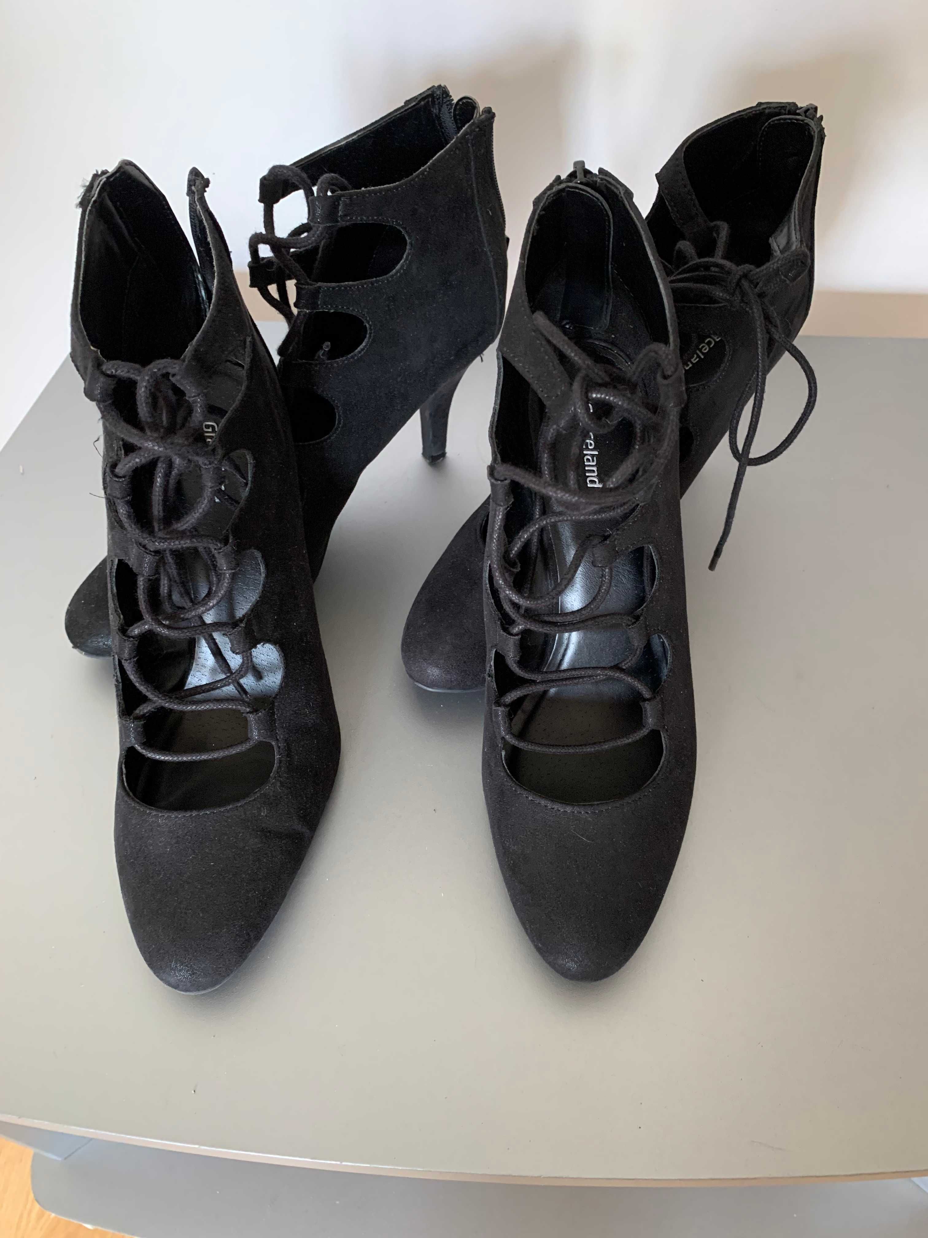 czółenka damskie buty letnie szpilki wiązane czarne 39/40 Graceland x2