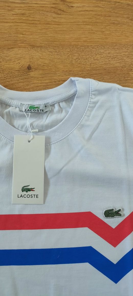 Nowa koszulka Lacoste Tricolor White. Prezent na święta