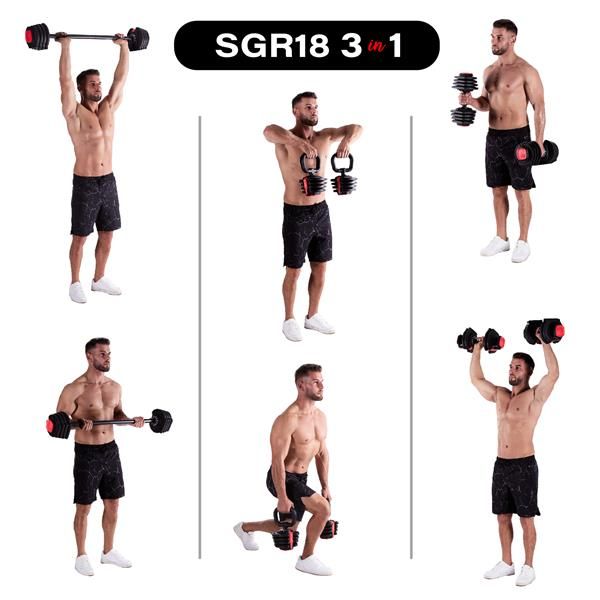 sgr18 pro set 3w1 zestaw regulowanych sztangielek 41 kg hms