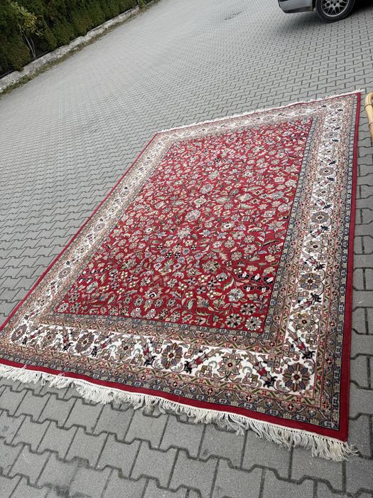 Duży dywan w klasyczny, perski wzór – czerwone tło – 352 × 250 cm