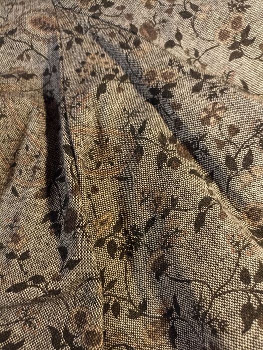 Spódniczka spódnica M S szara w wzory kwiaty liście z czarną koronką