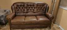 Kanapa skórzana, komplet wypoczynkowy do salonu sofa i dwa fotele
