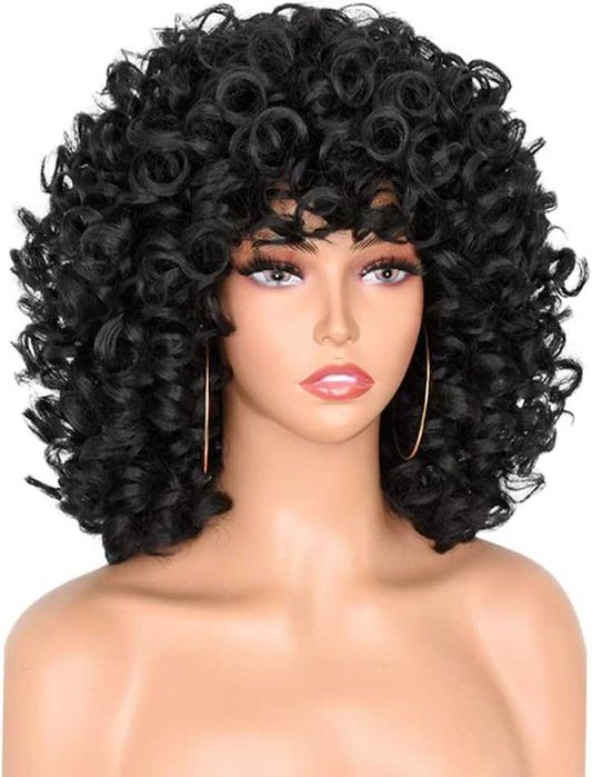 Peruka PORSMEER czarne kręcone włosy dla kobiet, syntetyczne loki Q609