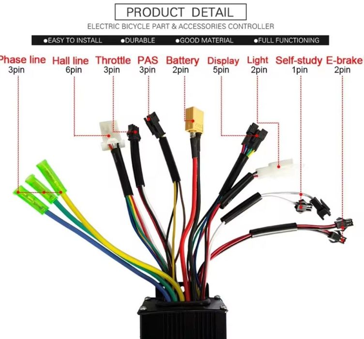 Синусний контроллер 500W, дисплей, ручка газу, набір електровелосипеда