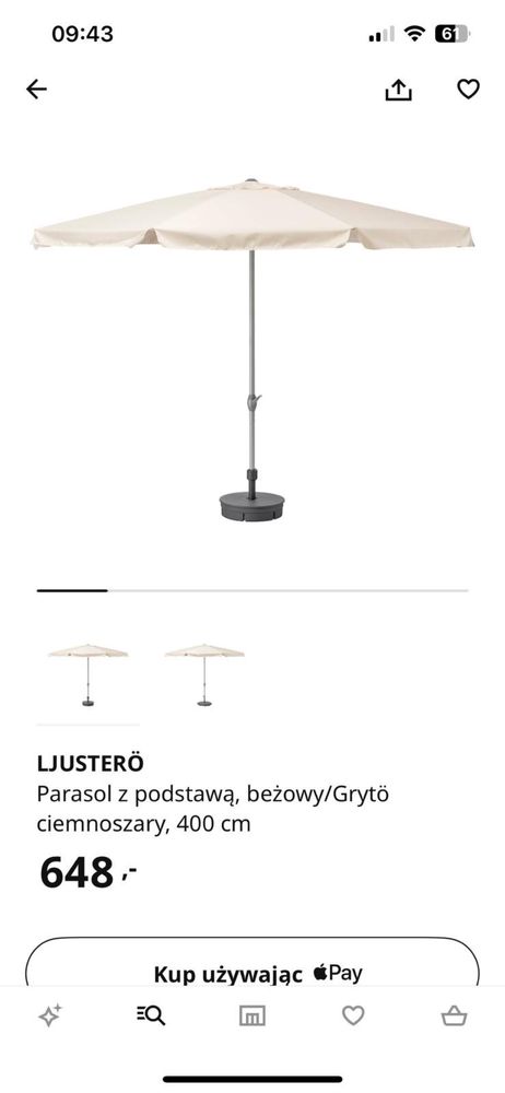 Ljustero parasol ogrodowy ikea 400cm z podstawa