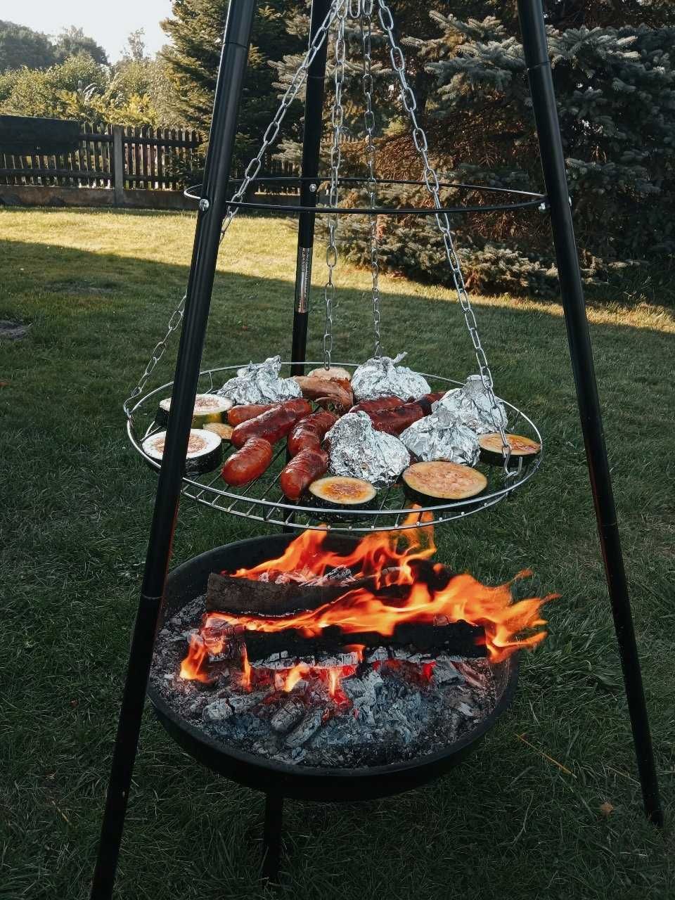 Grill Palenisko Ogrodowe + Trójnóg + Ruszt Na Wysięgniku Cały Zestaw