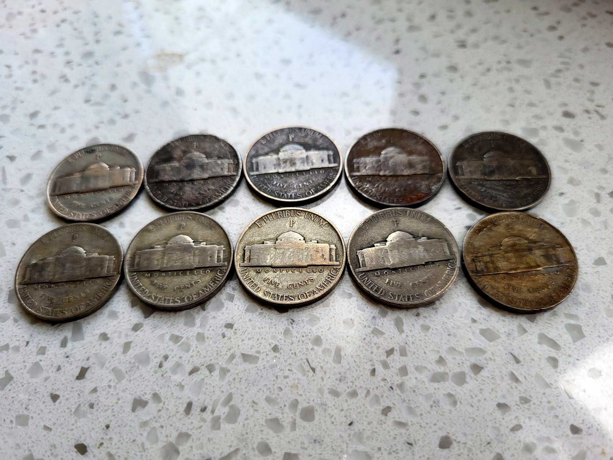 LOT monet 5 Centów USA srebro - zestaw 10 sztuk Ag!