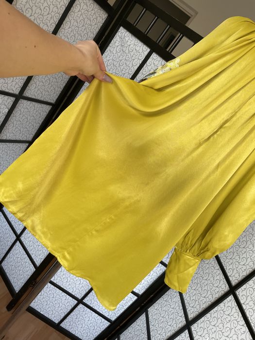 Musztardowa sukienka mini kwiaty haft 42 xl 44 xxl asos luxe wiskoza