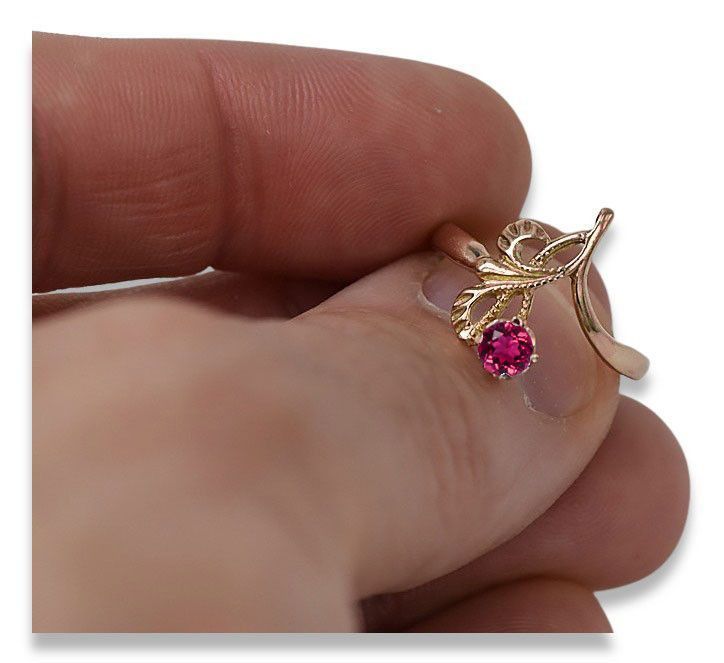 Pierścionek z różowego czerwonego złota 14k 585 z Rubinem vrc095