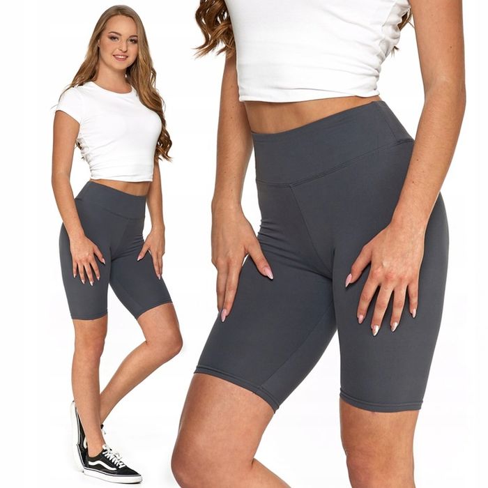 Kolarki Legginsy Damskie Krótkie Sportowe Wysoki Stan Moraj L/xl Szare