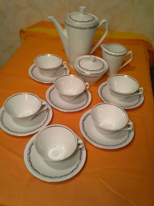 Serwis kawowy"Elżbieta",porcelana Chodzież projekt W.Górski 1958r, PRL