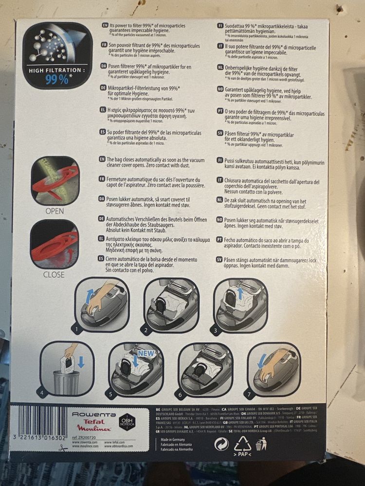 Sacos aspirador Rowenta Tefal Moulinex hygiene+