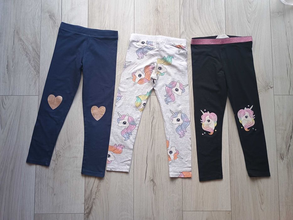 3 pary legginsów H&M rozmiar 116 – wady