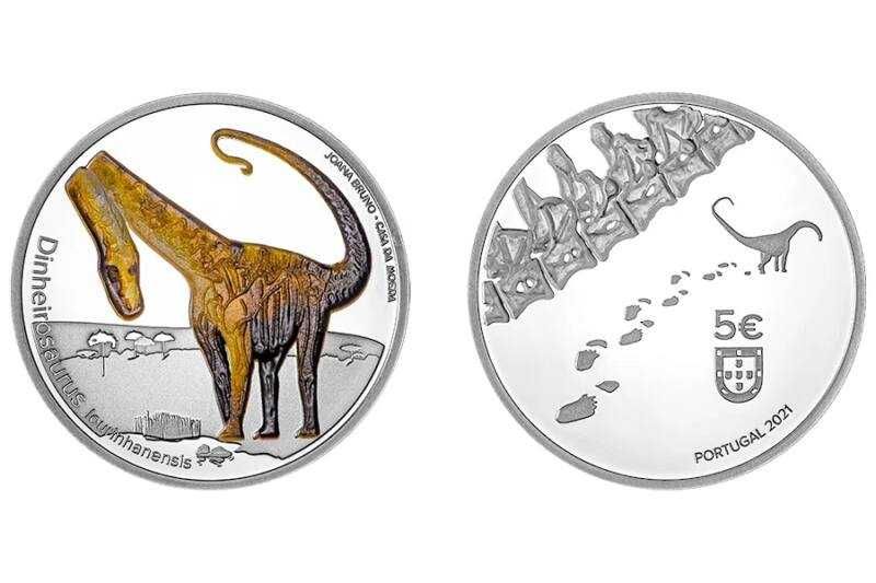2021 moeda Prata PROOF 5,00€ Dinossauros Dinheirosaurus Lourinhanensis