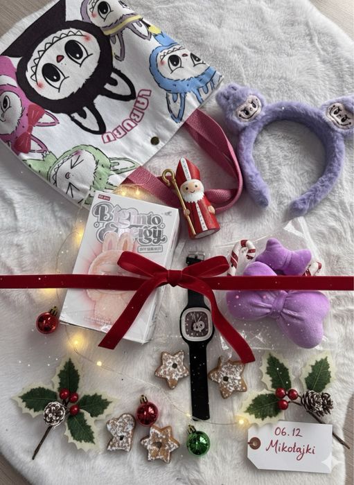 Labubu oryginalny nowy zestaw set na prezent opaska zegarek kokardka