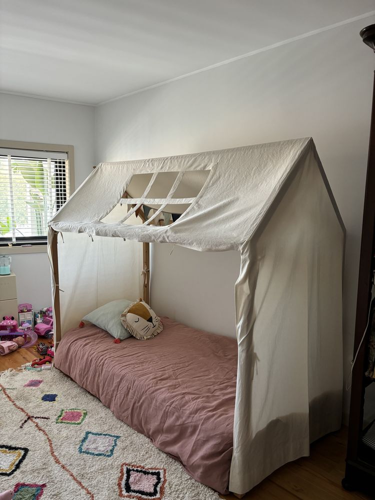 Cama de madeira de crianca Montessori + colchao + estrado