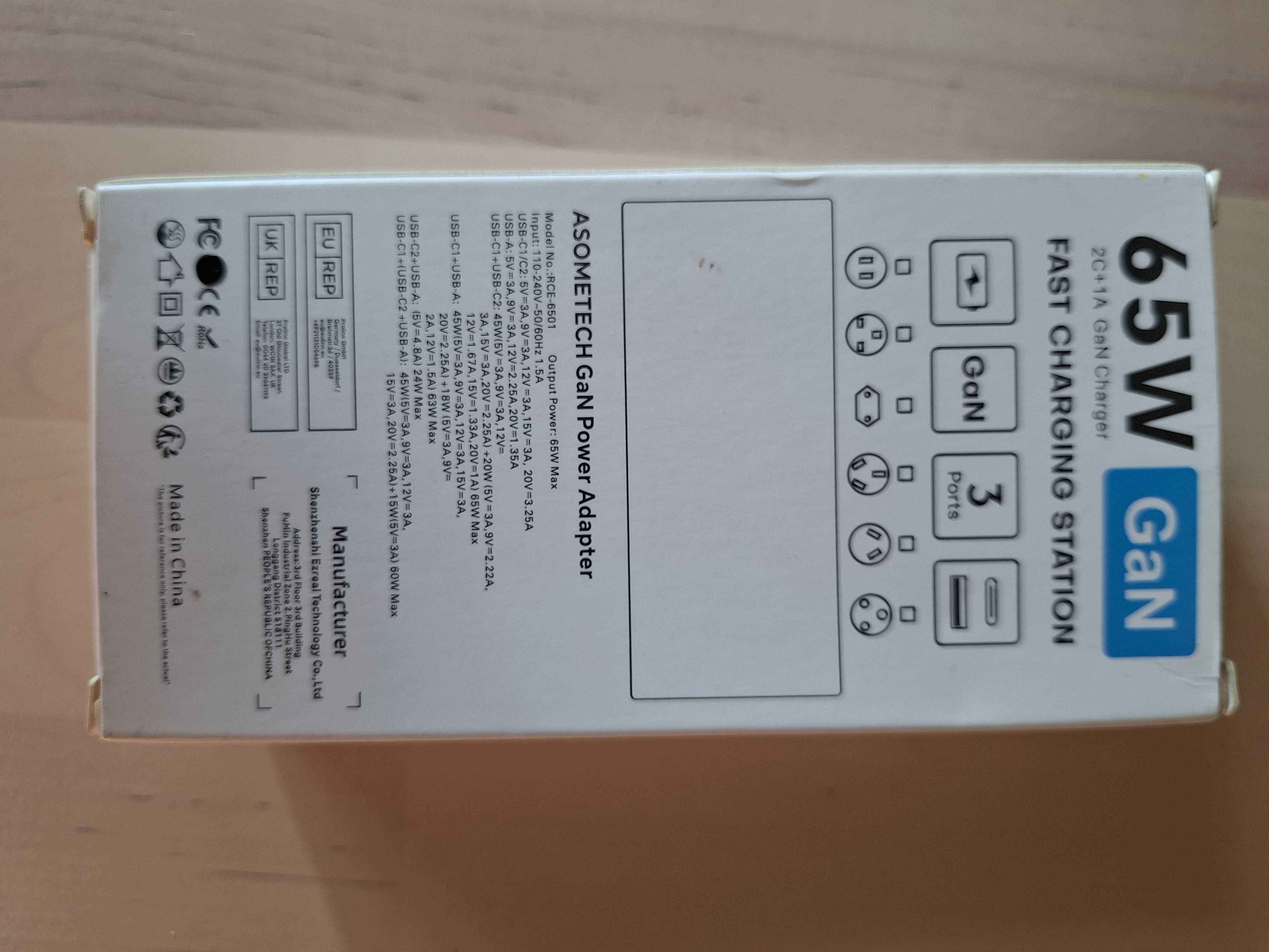 Ładowarka, zasilacz Asomtech 65W GaN