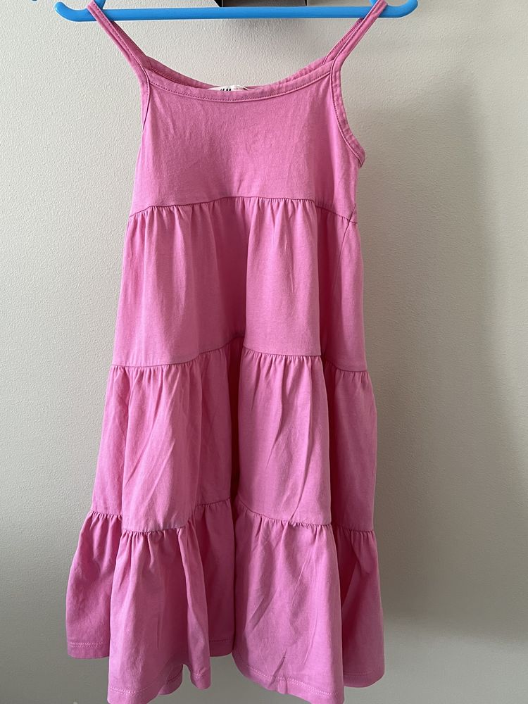 H&M różowa panelowa sukienka na szelkach r. 110,116 4-6 lat