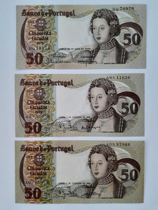 Notas de 50$00 várias.