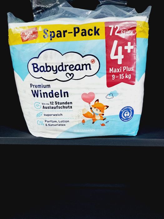Підгузки дитячі  Babydream Premium 4+ Maxi Plus 9-15 кг 72 шт