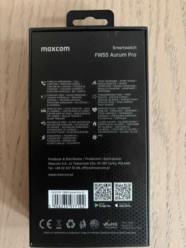 Smartwatch Maxcom FW55 aurum pro 38mm Czarny NOWY NIEUŻYWANY