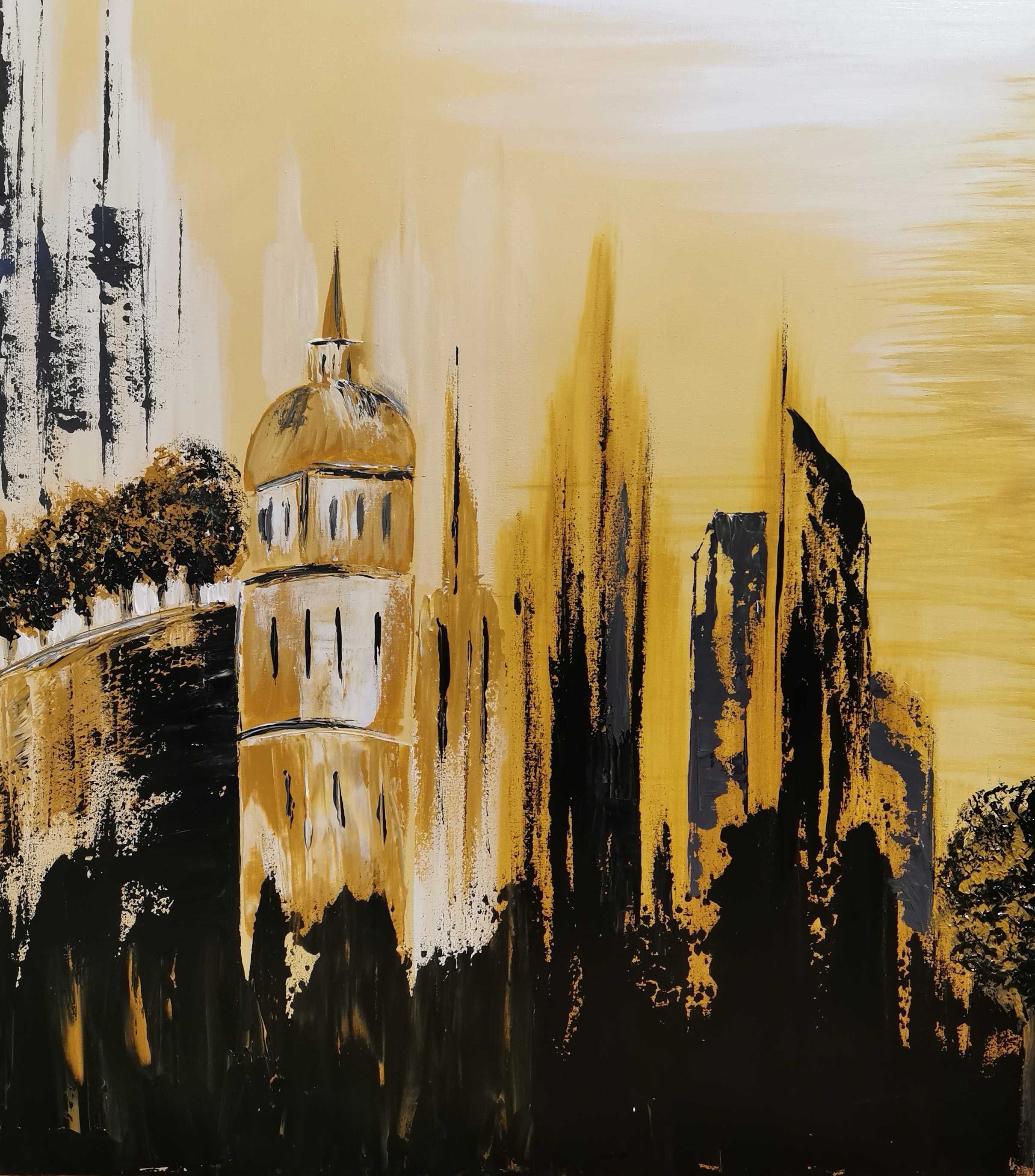 Miasto złotego blasku. Obraz nowoczesny 90 x 80