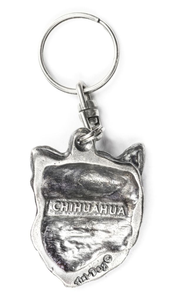 chihuahua długowłosy - posrebrzany brelok z psem, ozdoba torebki, za