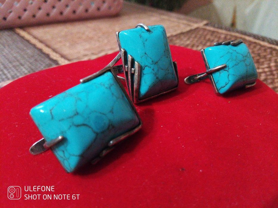 Срібний набір з бірюзою натуральною, 925 проба, крупний