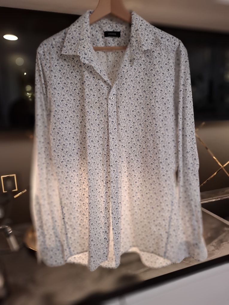 Koszula, męska koszula, biała z wzorem, koszula w kwiaty, elegancka