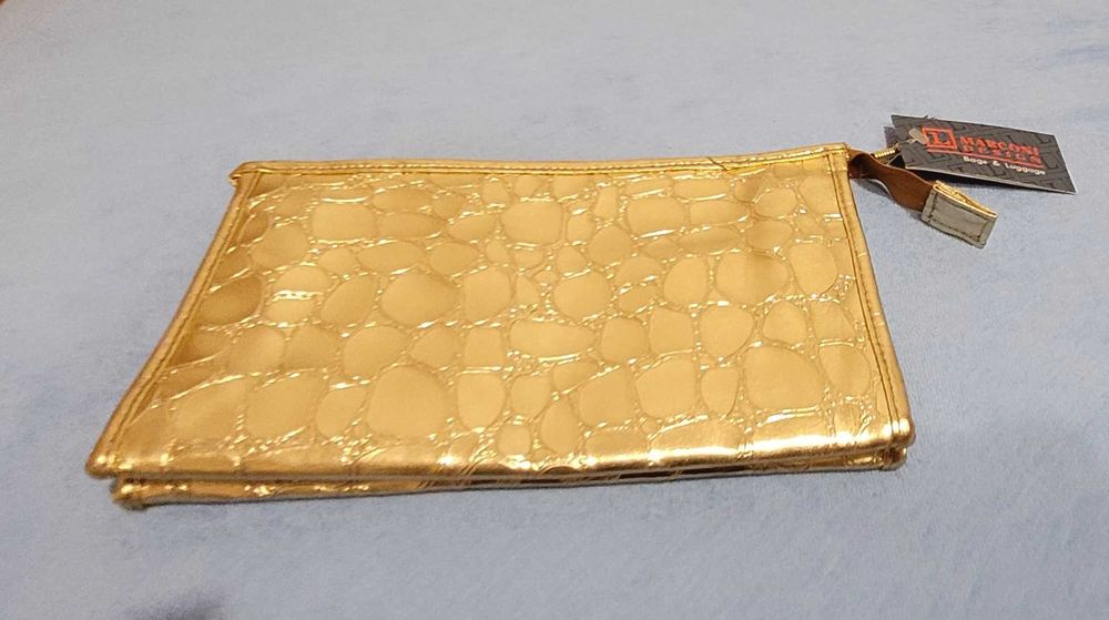 Nowa kosmetyczka złota Marconi design kopertówka wężowa