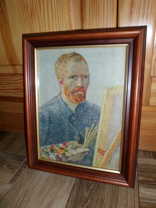 V. Van Gogh - "Autoportret" - obraz, stara grafika w ramie za szkłem