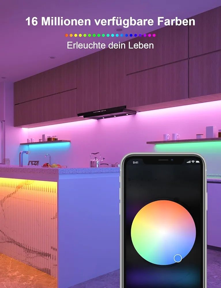 Mexllex Taśma LED RGB, 5 m, zmiana koloru, synchronizacja muzyki Aplik
