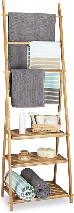 Toalheiro de pé em escada dobrável bambu 152 x 53 x 31 cm ENVIO GRÁTIS