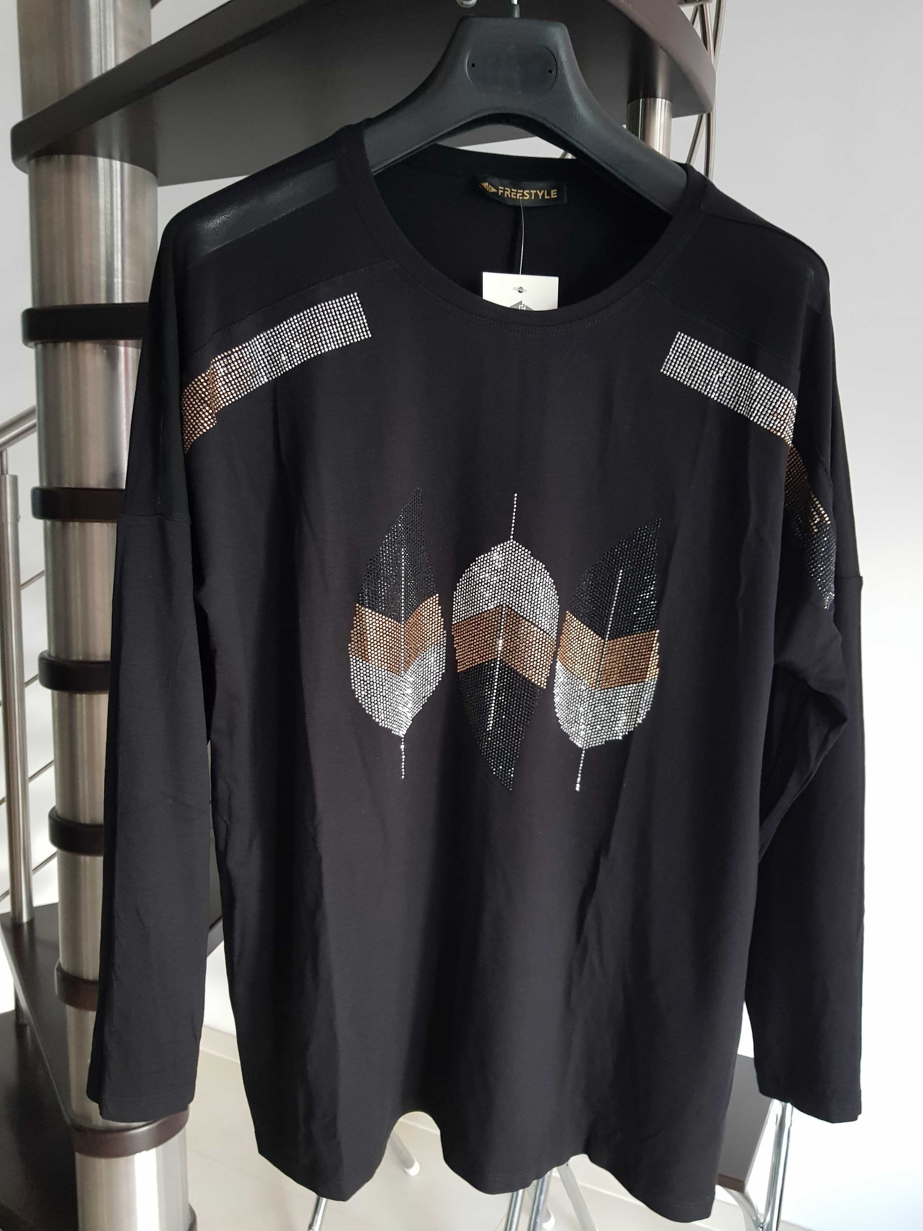 NOWA bluzka tunika oversize  z piękną aplikacją z dżetów cekinów