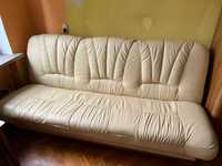 Zestaw skórzany kanapa, dwa fotele i podnóżek