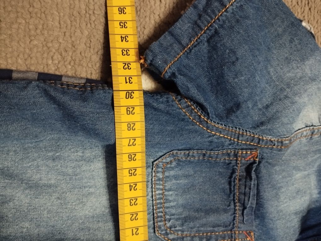 2x koszule krótki rękaw dla chłopca w kartkę jeansowa 104