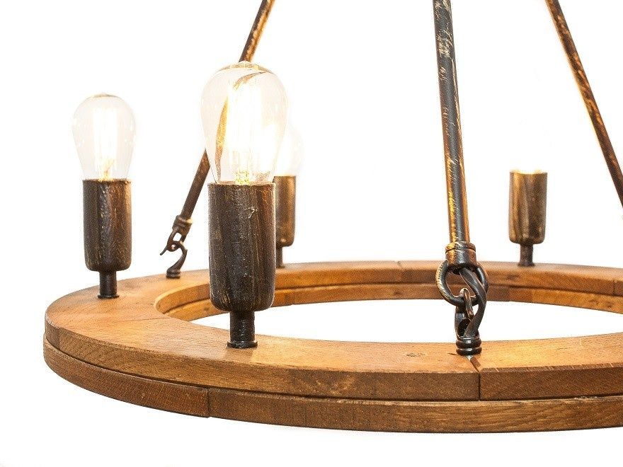 Żyrandol Rustykalny Koło 50cm lampa drewniana fazowana