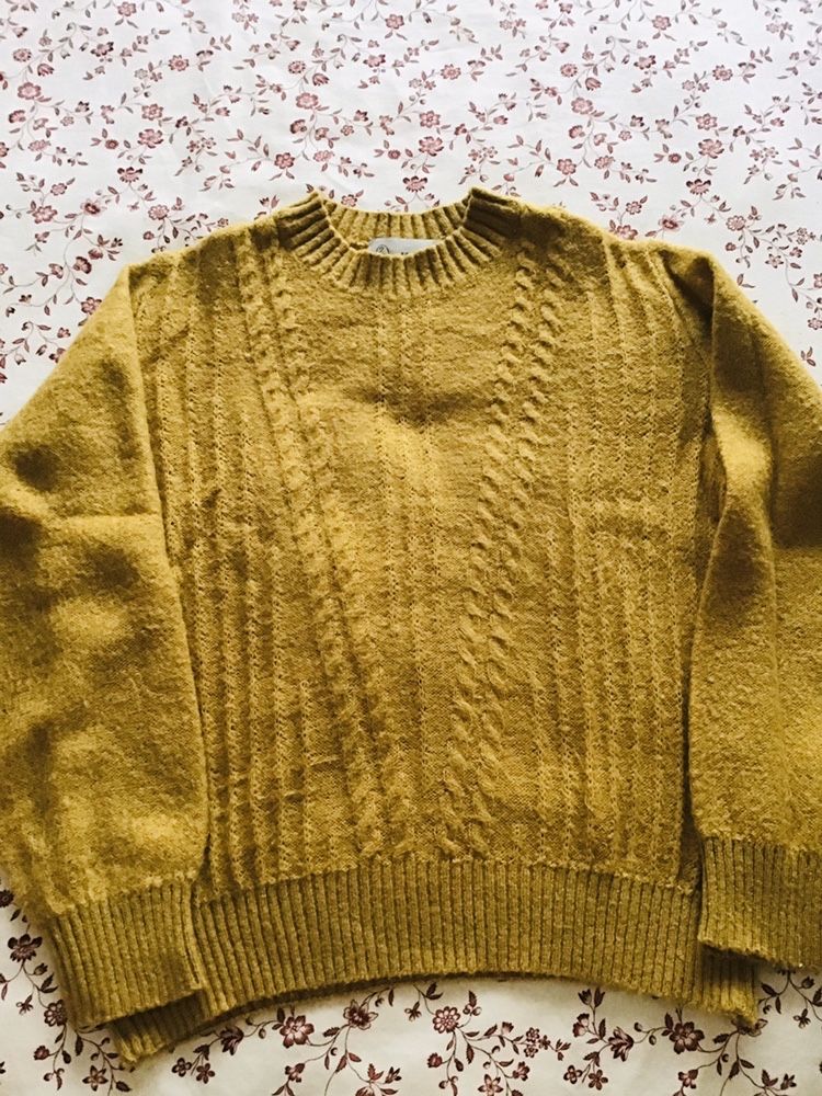 Malha lã mohair amarela vintage