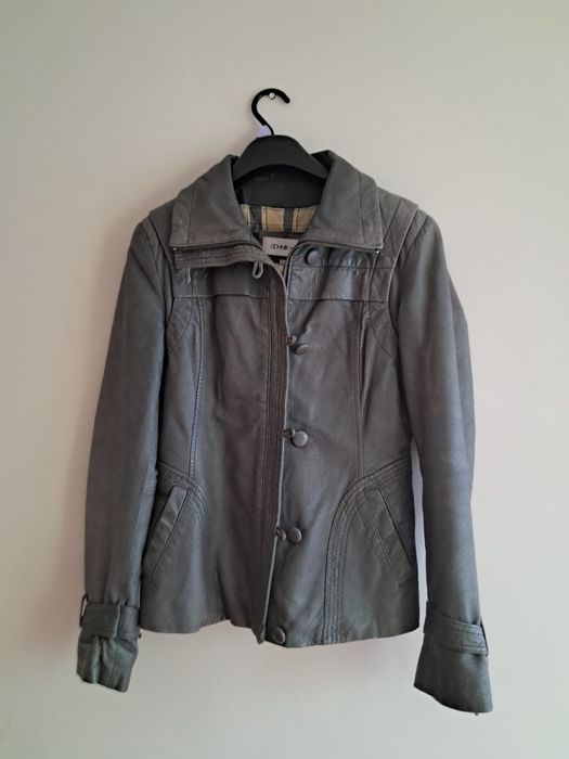Ochnik pure skórzana kurtka szara S 36 taliowana klasyczna