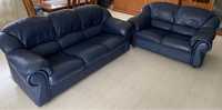 Conjunto de sofás em pele azul genuína (2 e 3 lugares)