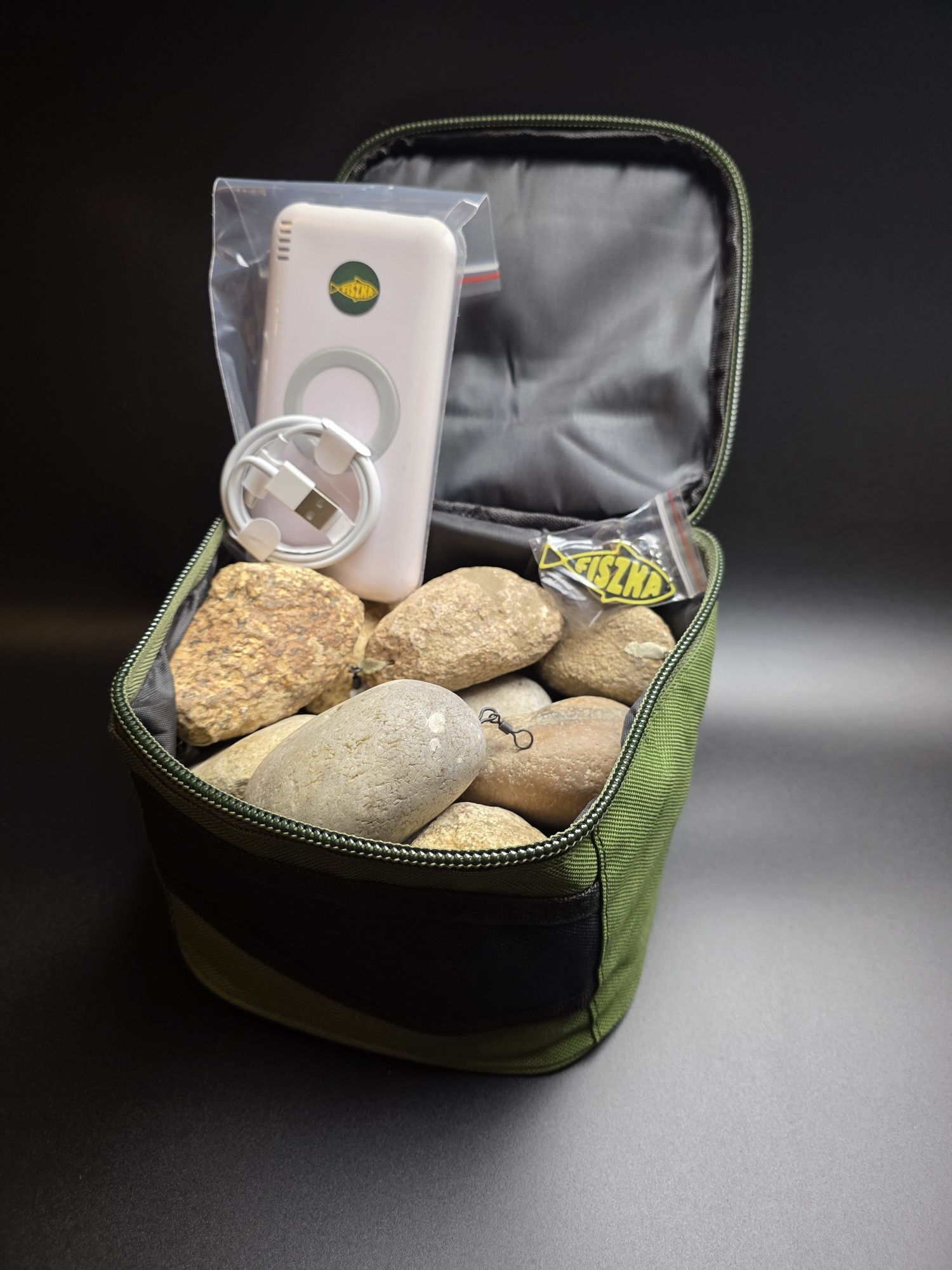 Zestaw 15 sztuk ciężarków kamiennych 250-300g + pokrowiec + powerbank
