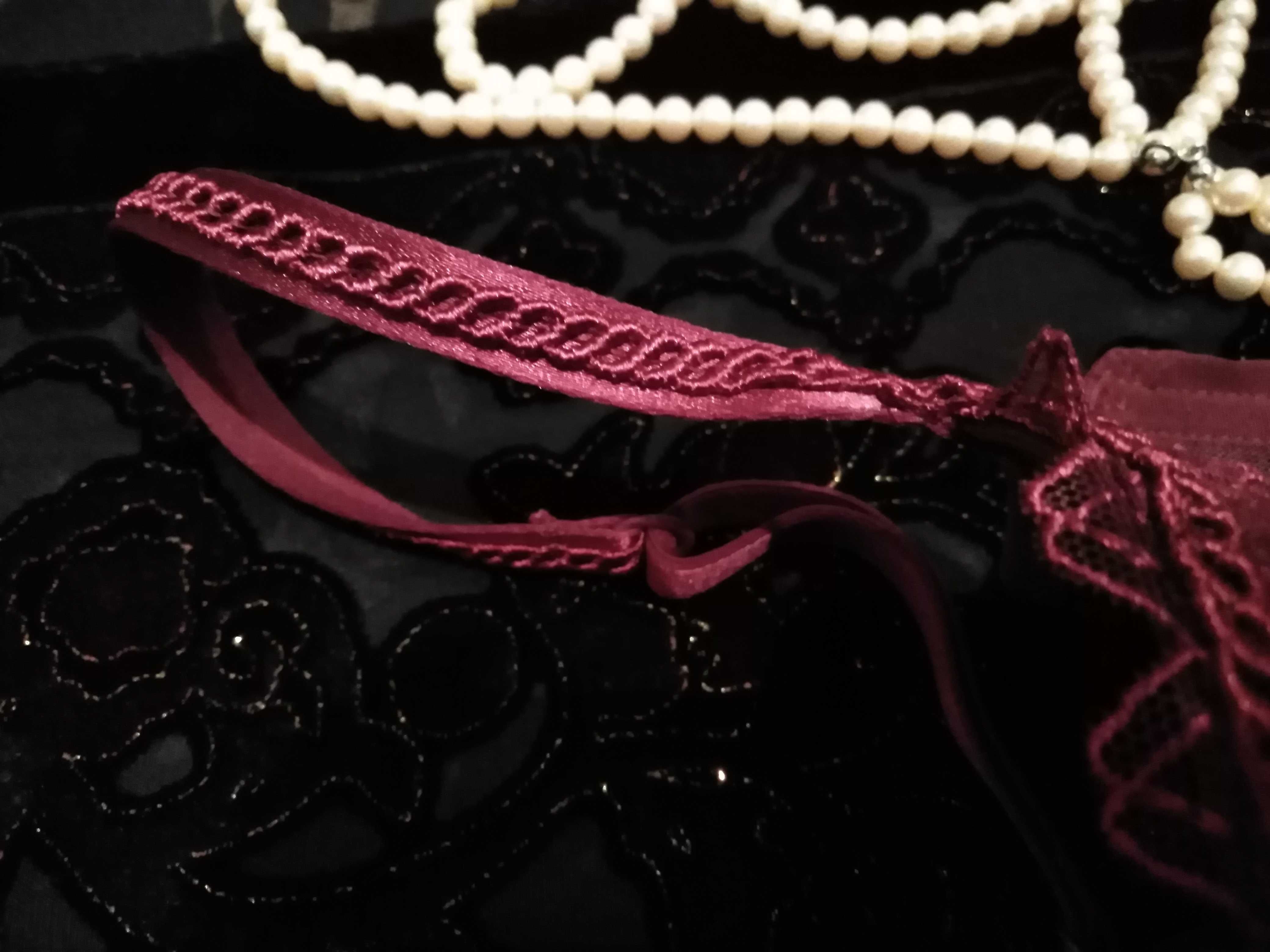 Luxury lingerie Maison Lejaby Paris burgundy bra & panties lace velvet