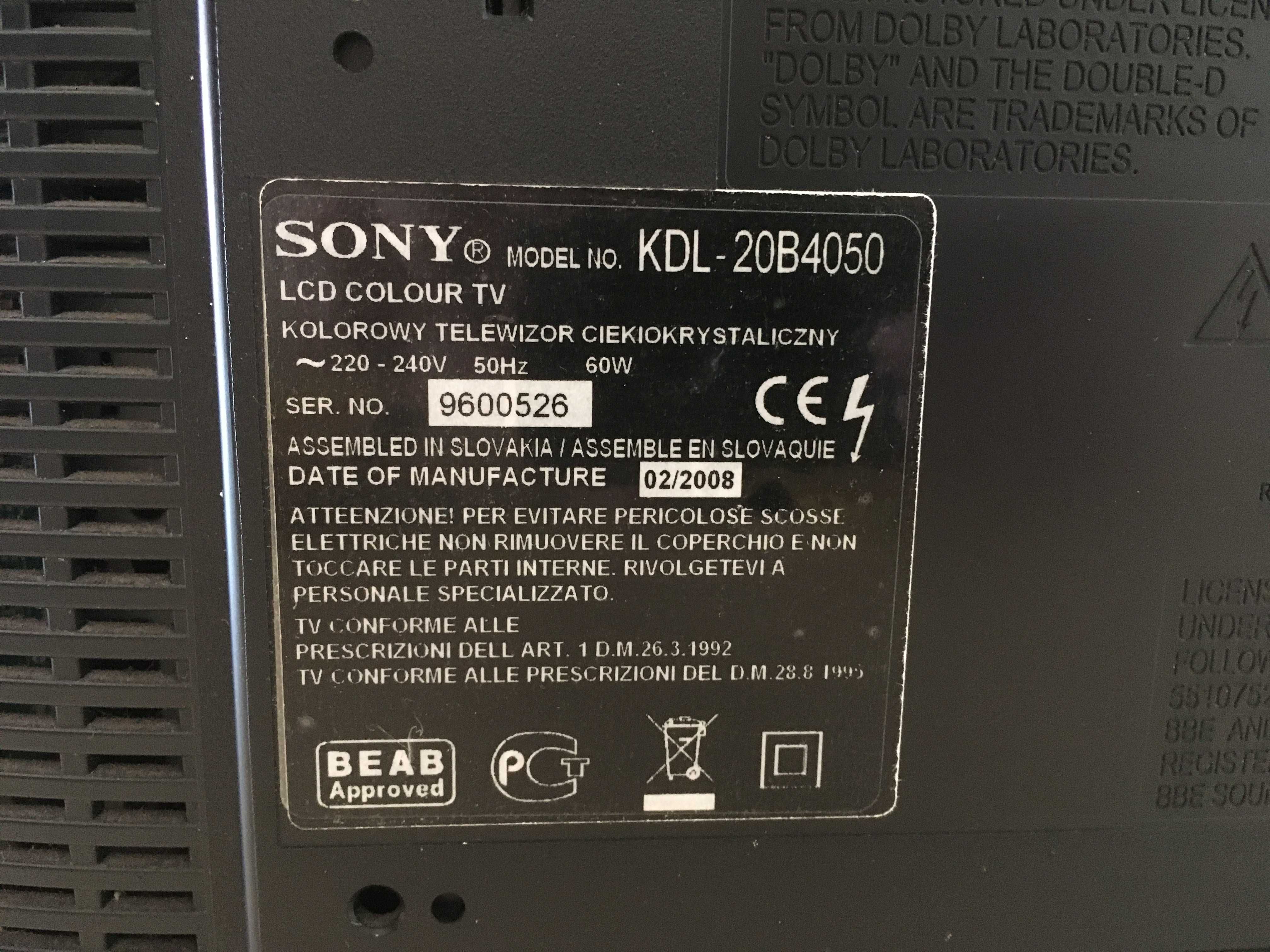 Telewizor LCD Sony Bravia 20 cali KDL-20B4050