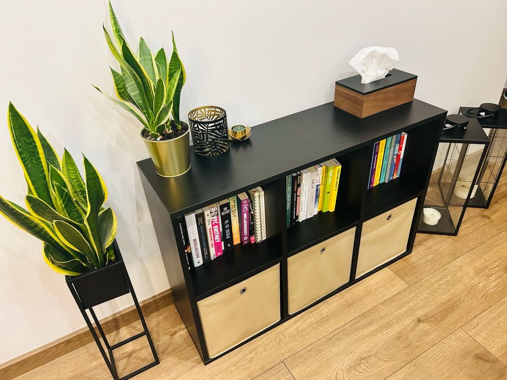 Komoda czarna loft regał otwarty kwadratowy 2x3 kostka szafka